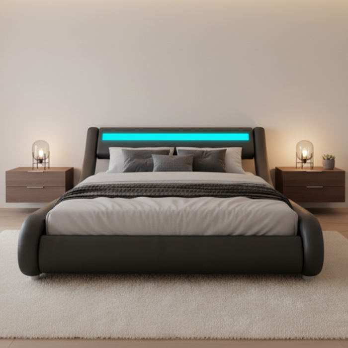 Edison Modern LED Upholstered Double Bed Frame