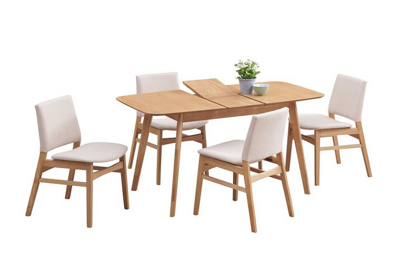 Hudson 5 Piece Extendable Dining Set - Natural Timber Table with Beige Fabric Chairs