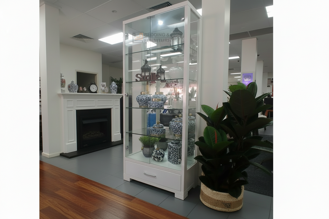 2 Door Glass Display Cabinet - Gallery White