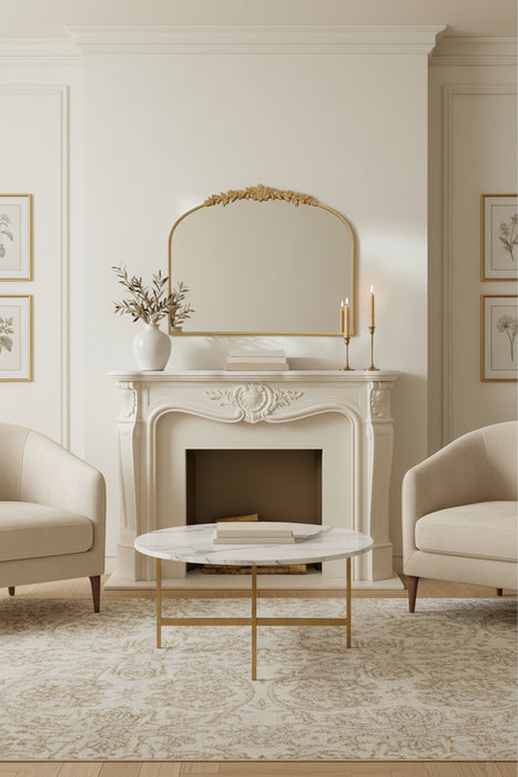 Vintage Gold Arched Wall Mirror with Floral Crest, 100 x 80cm