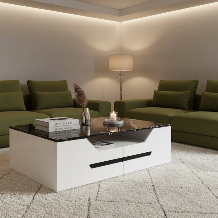 Wallis Marble Top Coffee Table with 4 Drawers  | FULLY ASSEMBLED
