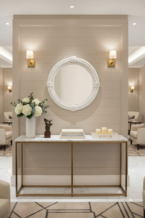 White Rope Round Wall Mirror, 80cm x 80cm