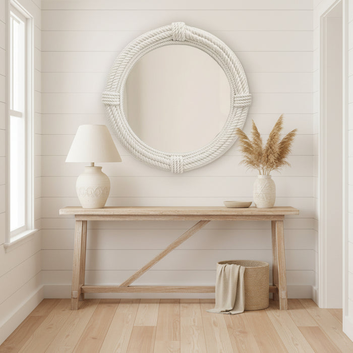 White Rope Round Wall Mirror, 80cm x 80cm