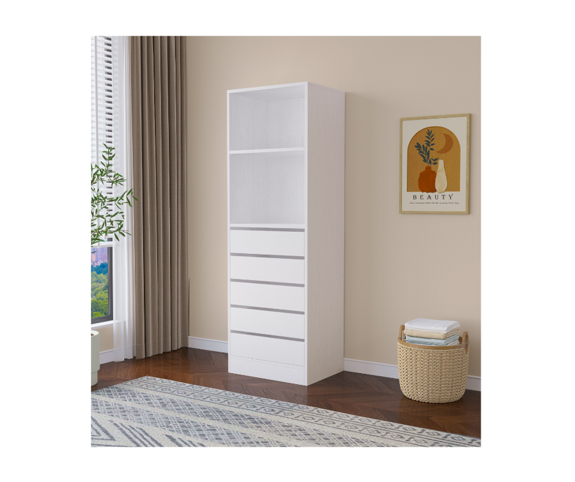 Botany 60cm Built-In Wardrobe with 5 Drawers - White