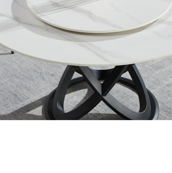 6 Seater Verala Sintered Stone Round Dining Table with Lazy Susan, 130cm