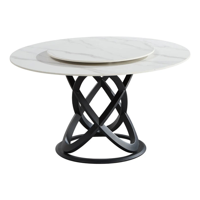 6 Seater Verala Sintered Stone Round Dining Table with Lazy Susan, 130cm