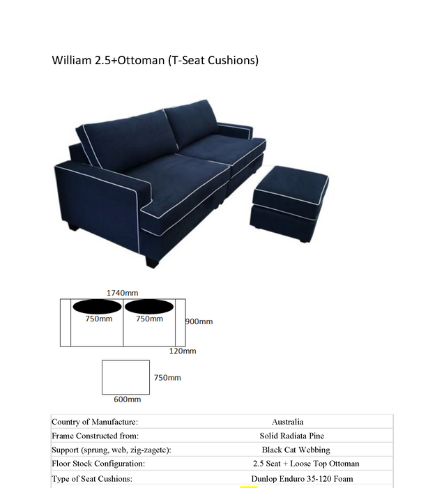Charlotte 2.5 Seater and Ottoman Lounge