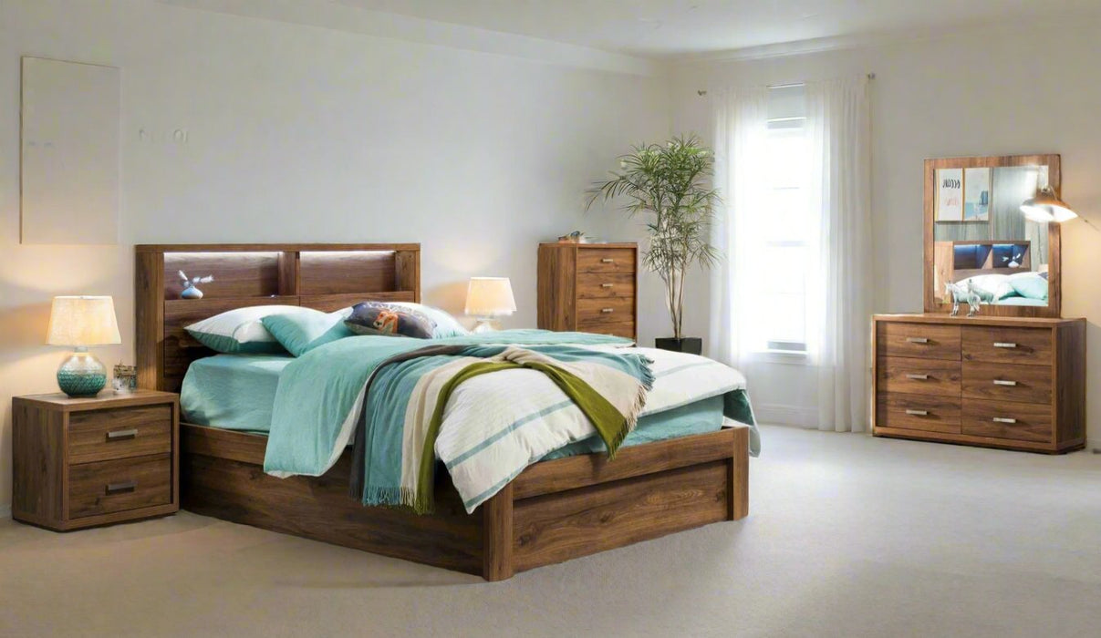 Walnut London Bed with USB Port & Drawers