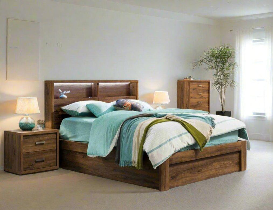 Walnut London Bed with USB Port & Drawers