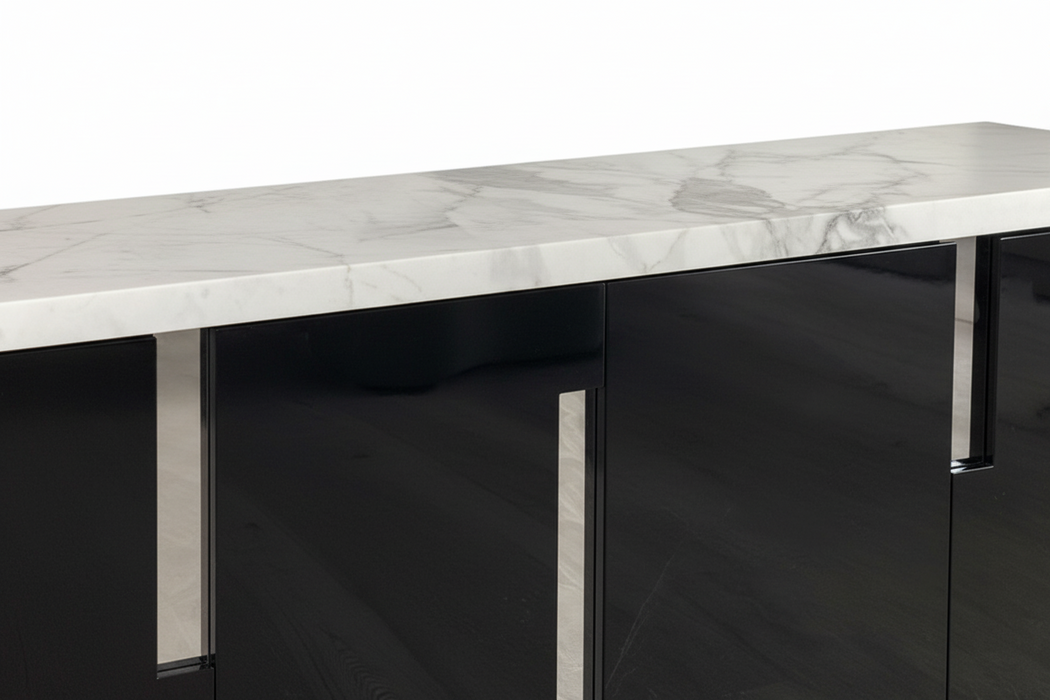 Carmela Black Sideboard With Marble Top 200cm
