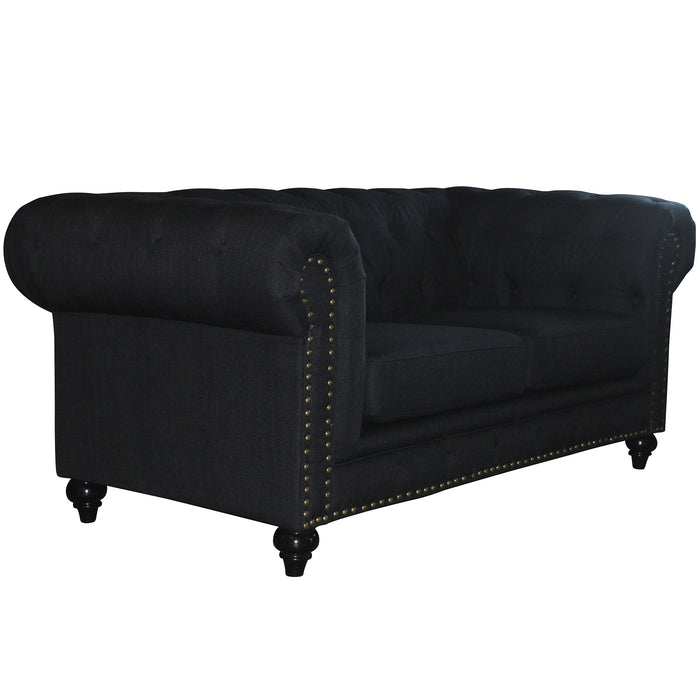 Louis 3 Seater Black Chesterfield Sofa 223cm