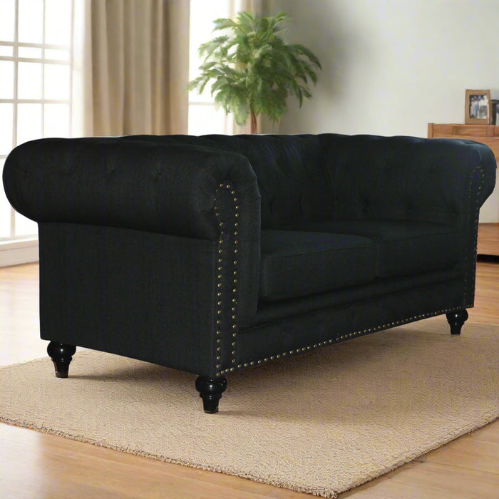 Louis 2 Seater Black Chesterfield Sofa 181cm