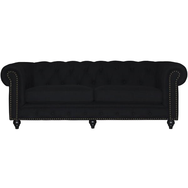 Louis 3 Seater Black Chesterfield Sofa 223cm