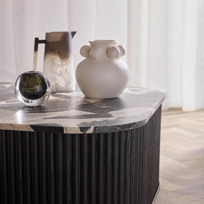 Noir Marble & Black Oak Square Coffee Table