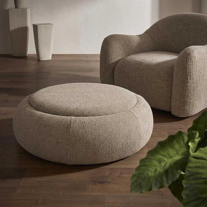 Cove Round Coffee Table Storage Ottoman Oak/Brown
