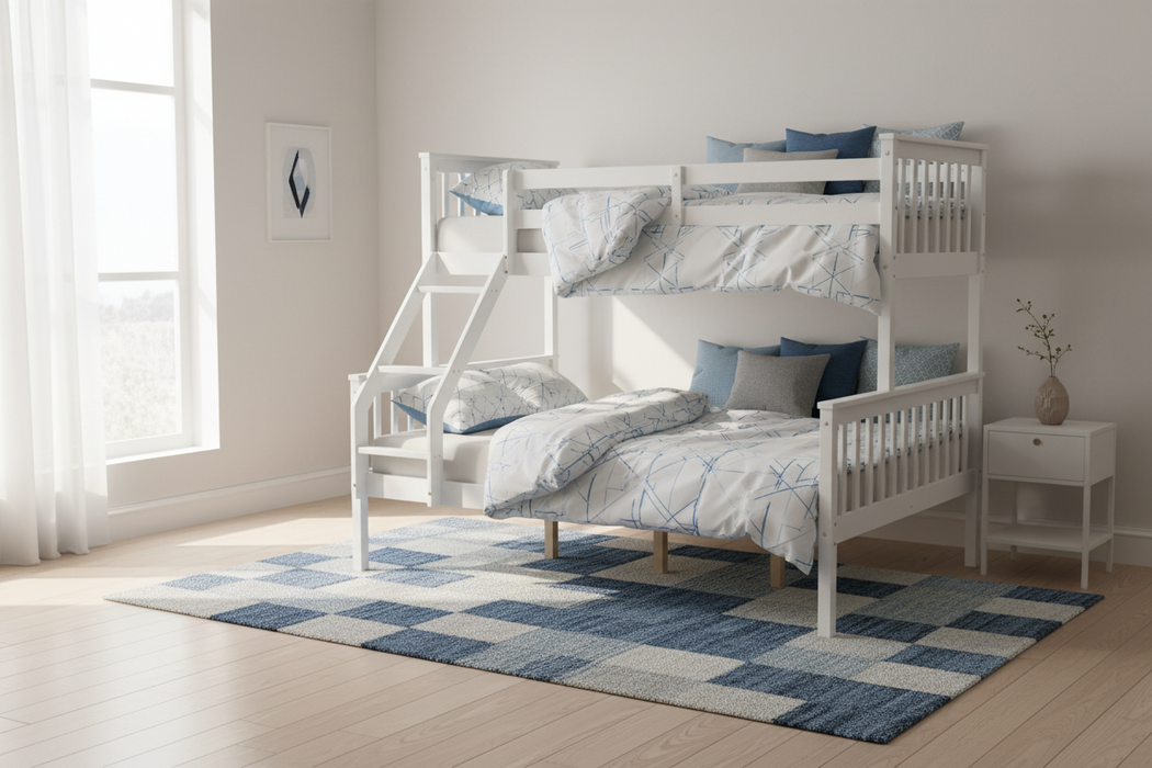 Glebe Pine Wood Single Over Double Bunk Bed, White