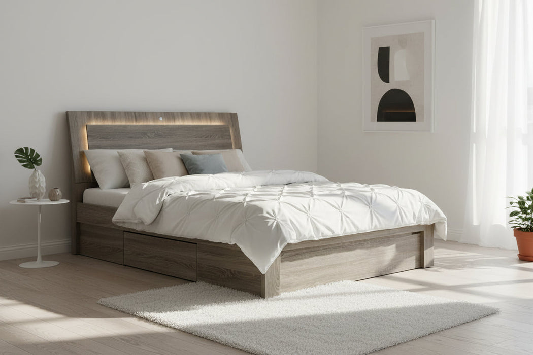 Manhattan Queen Bed with Gas Lift Storage in Mocha Oak