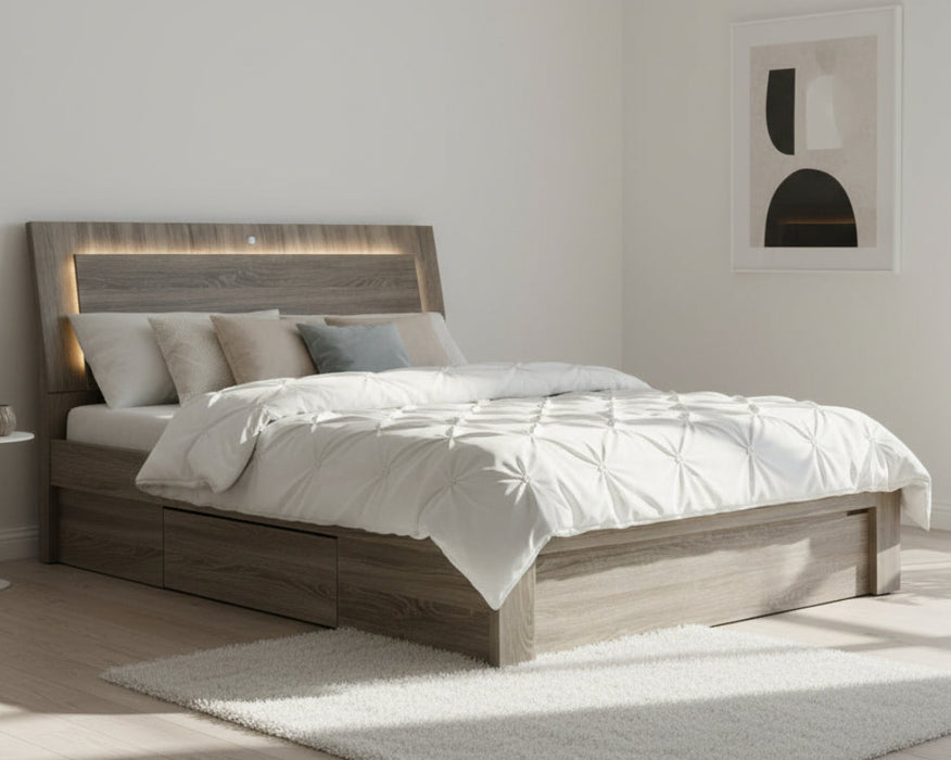 Manhattan Queen Bed with Gas Lift Storage in Oak