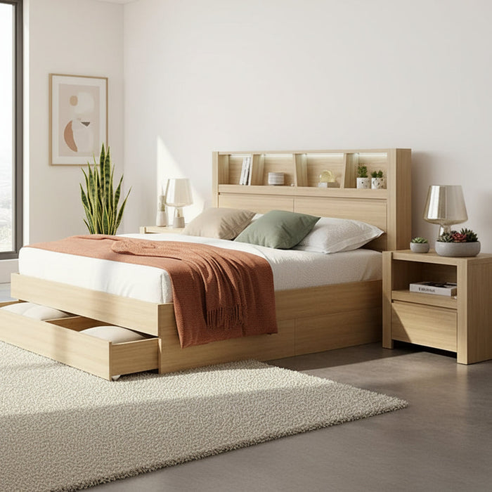 Alpine Oak Queen Bed with Storage – Beds Australia