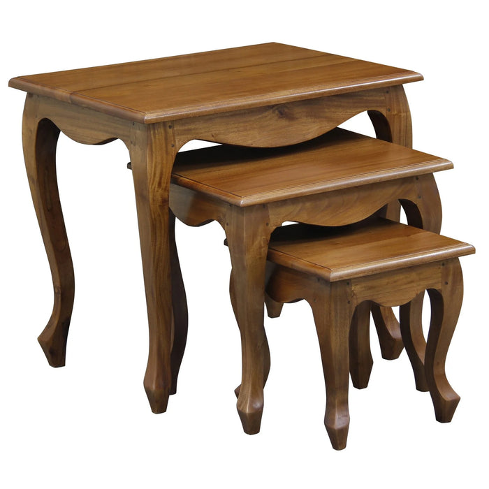 3 Piece Queen Ann Nest of Table Set, Light Pecan