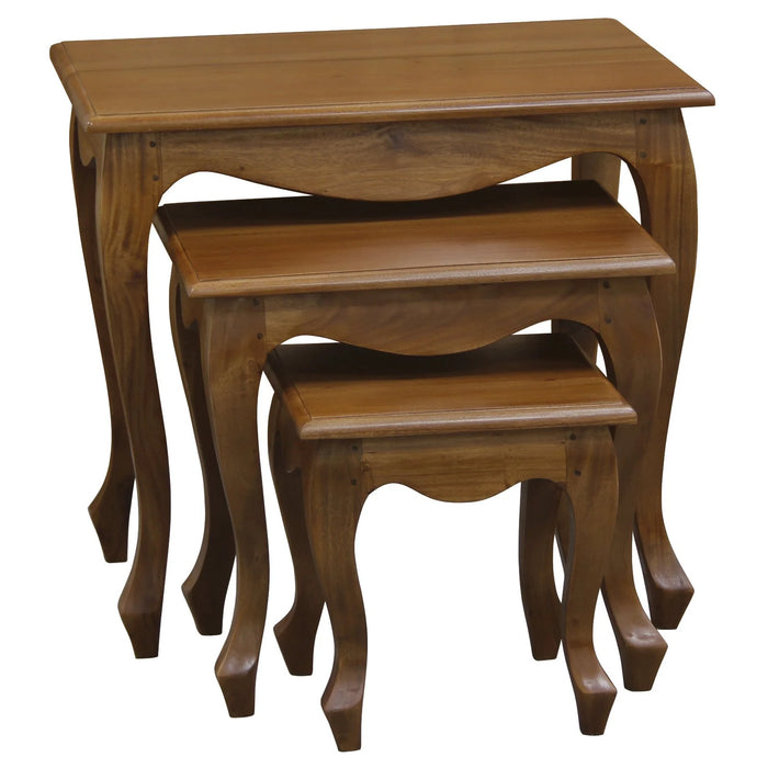 3 Piece Queen Ann Nest of Table Set, Light Pecan