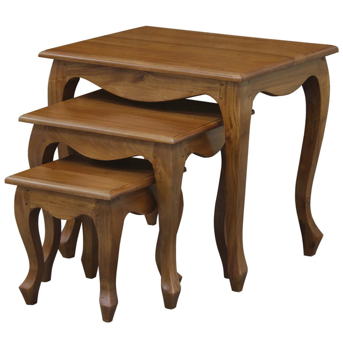 3 Piece Queen Ann Nest of Table Set, Light Pecan