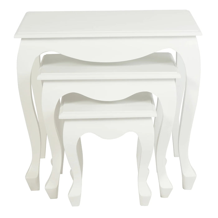 3 Piece Queen Ann Nest of Table Set,  Matte White