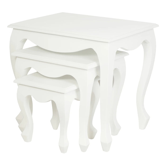 3 Piece Queen Ann Nest of Table Set,  Matte White