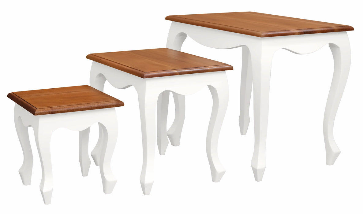 3 Piece Queen Ann Nest of Table Set, White Caramel