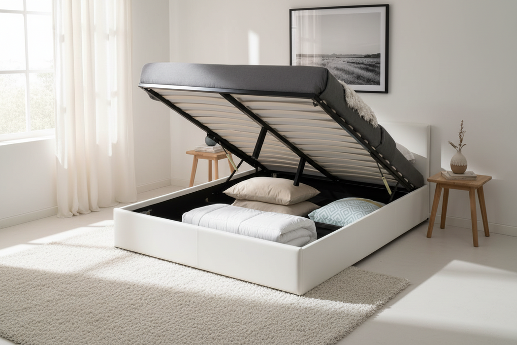 Monica Faux Leather Gas Lift Bed - White