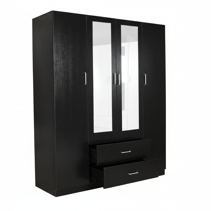 Remo Wide Wardrobe with Mirror,  Black 160cm
