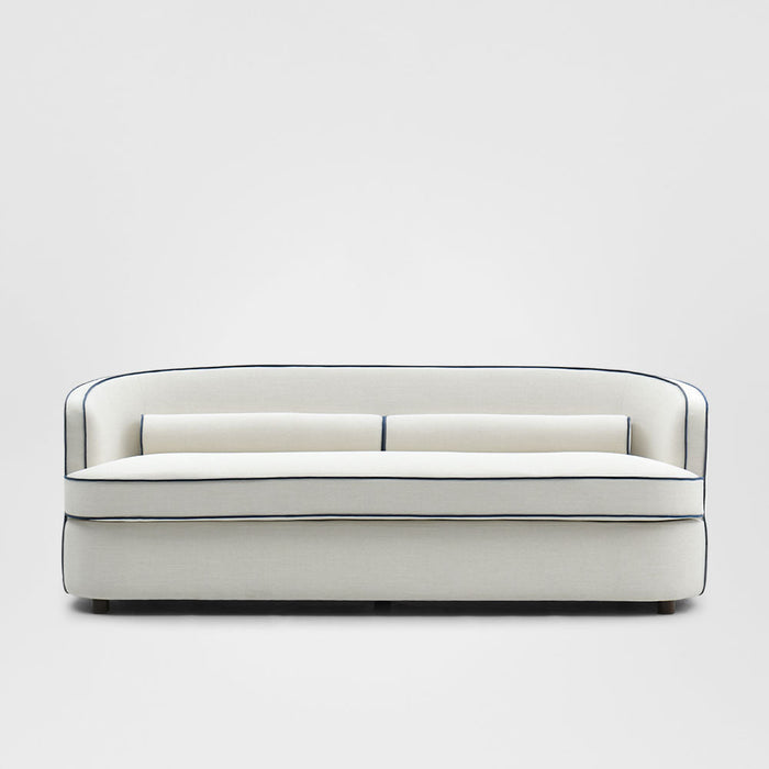 Bridie Hamptons 3 Seater Sofa Lounge Ivory with Blue Piping