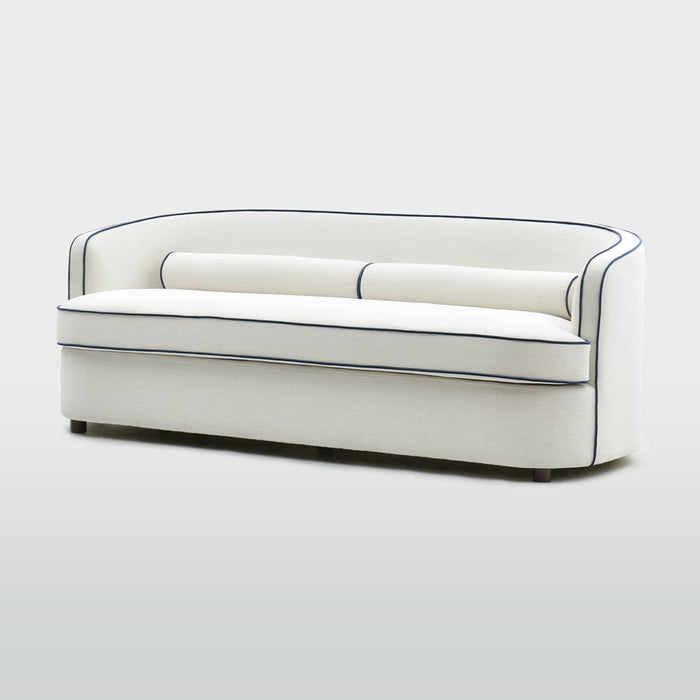 Bridie Hamptons 3 Seater Sofa Lounge Ivory with Blue Piping