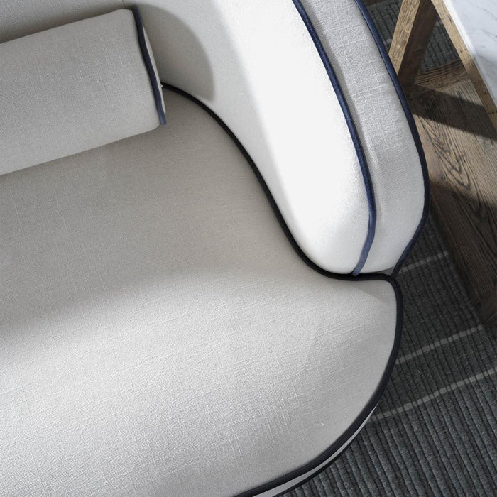 Bridie Hamptons 3 Seater Sofa Lounge Ivory with Blue Piping
