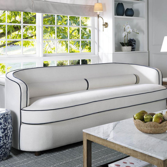 Bridie Hamptons 3 Seater Sofa Lounge Ivory with Blue Piping