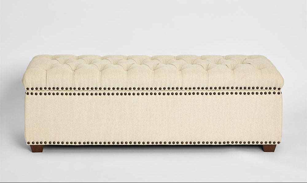 Queenscliff Tufted Storage Ottoman Beige | Elegant Upholstered Storage Bench for Living Room & Bedroom