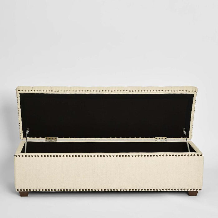 Queenscliff Tufted Storage Ottoman Beige | Elegant Upholstered Storage Bench for Living Room & Bedroom