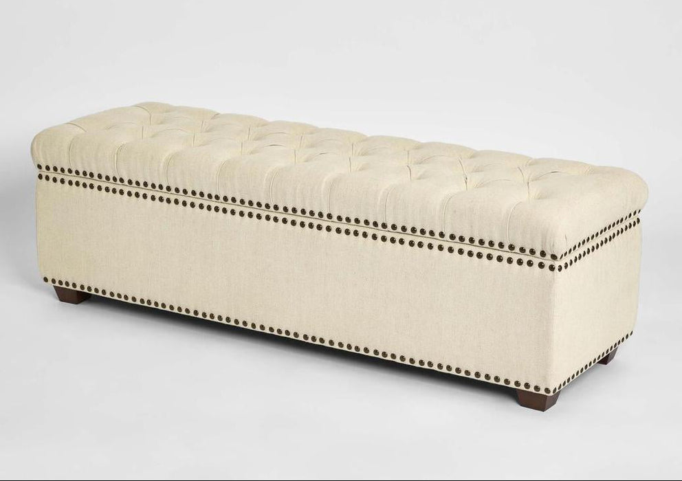 Queenscliff Tufted Storage Ottoman Beige | Elegant Upholstered Storage Bench for Living Room & Bedroom