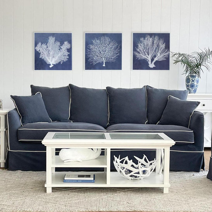 Sorento White Timber Coffee Table with Glass Top | Coastal Living Room Centre Table | ASSEMBLED
