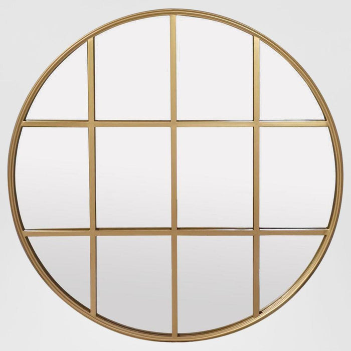 Amelia Gold Rimmed Round Paned Mirror, 120cm