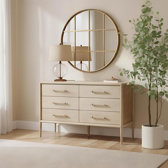 Amelia Gold Rimmed Round Paned Mirror, 120cm