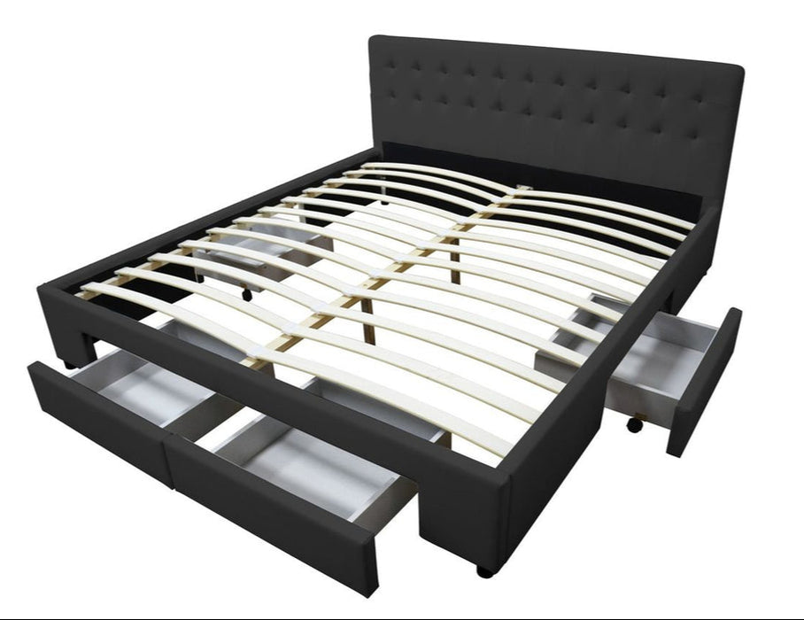 Black Jara PU  Leather Bed Frame with 4 Drawers