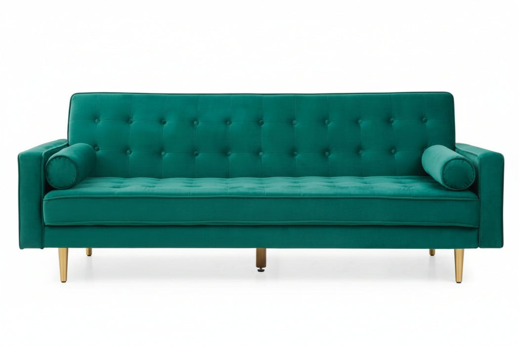 Sofia 3 Seater Sofa Bed in Velvet Fabric - Green