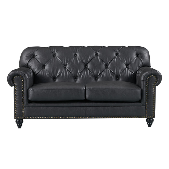 2 Seater Vegas Chesterfield PU Leather Lounge Black