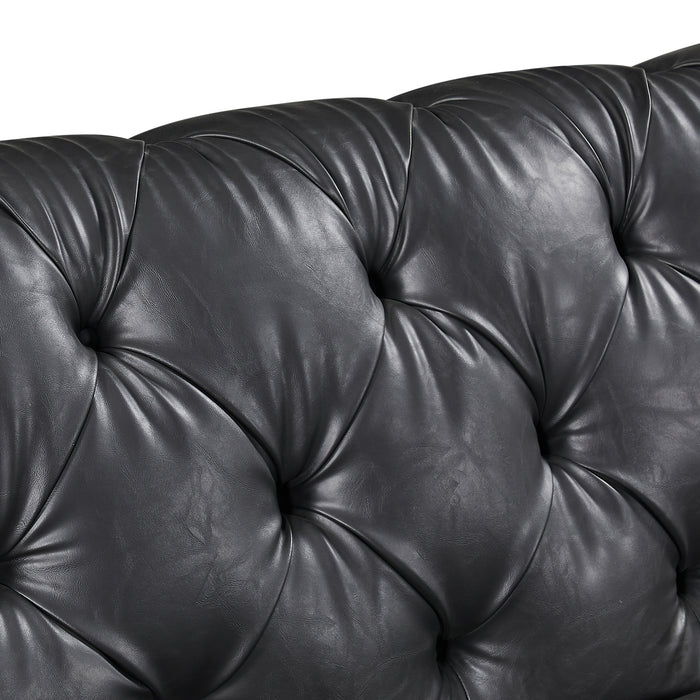 3 Seater Vegas Chesterfield PU Leather Lounge Black