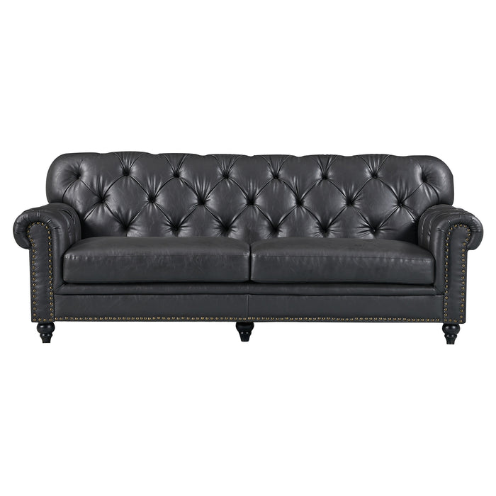 3 Seater Vegas Chesterfield PU Leather Lounge Black