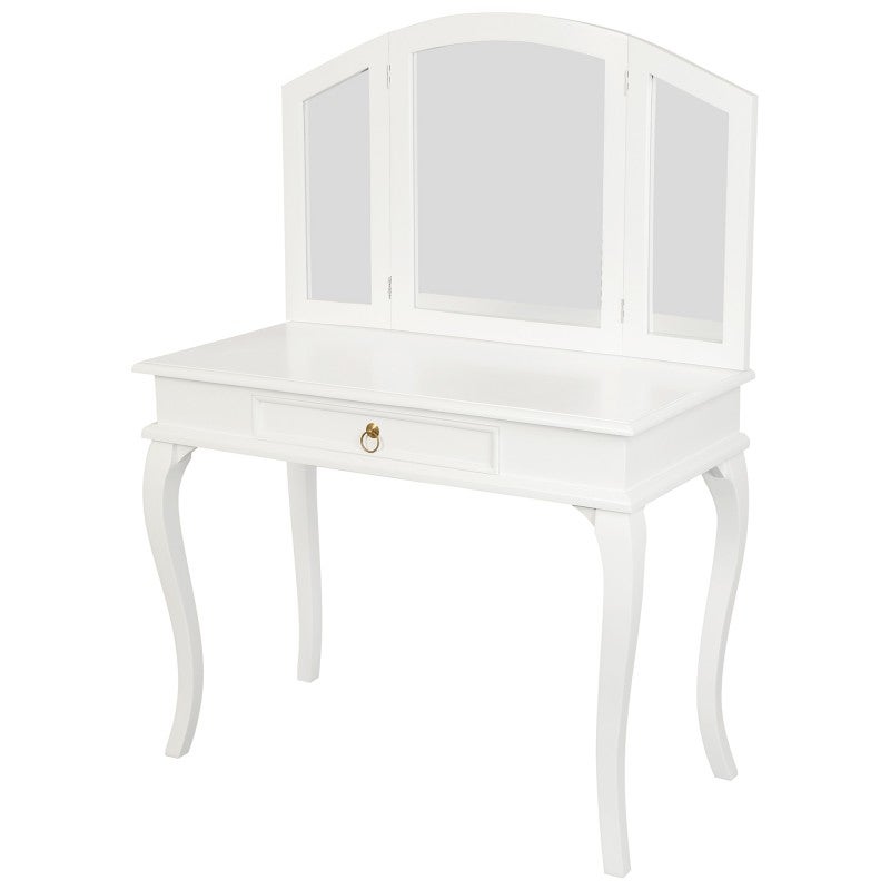 Queen Ann 1 Drawer Large Dressing Table & Mirror, White