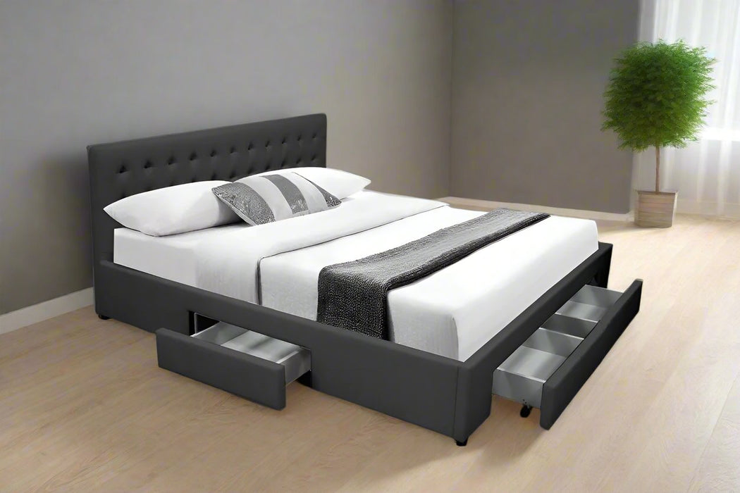 Black Jara PU  Leather Bed Frame with 4 Drawers