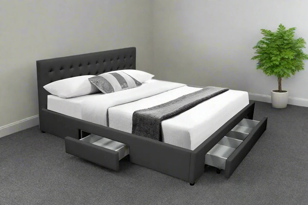 Black Jara PU  Leather Bed Frame with 4 Drawers