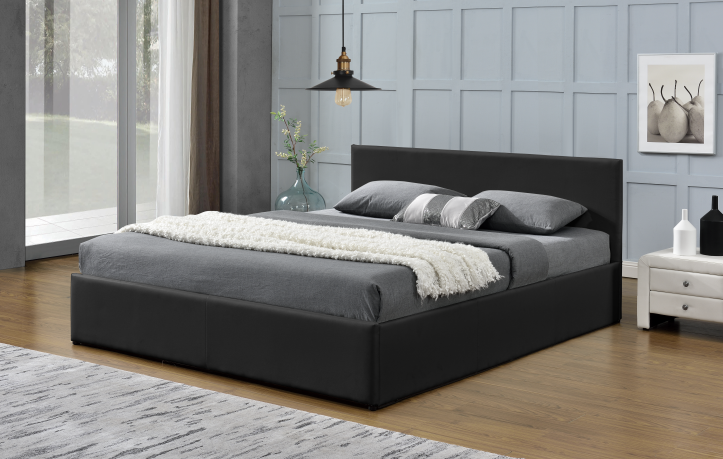 Black Monaco Faux Leather Gas Lift Storage Bed